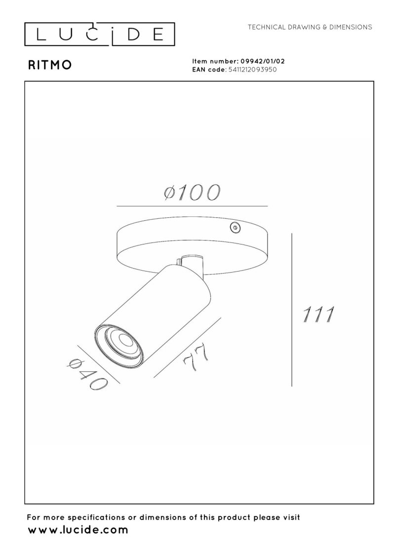 Lucide RITMO - Ceiling spotlight - Ø 10 cm - 1xGU10 (MR11) - Matt Gold / Brass